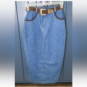 Vintage Denim Long Jean Skirt XS S Rockabilly Country Western Coastal Cowgirl